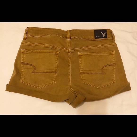 America Eagle Super Super Stretch Mustard Shorts High Rise Shorty Size 8 - Picture 4 of 5